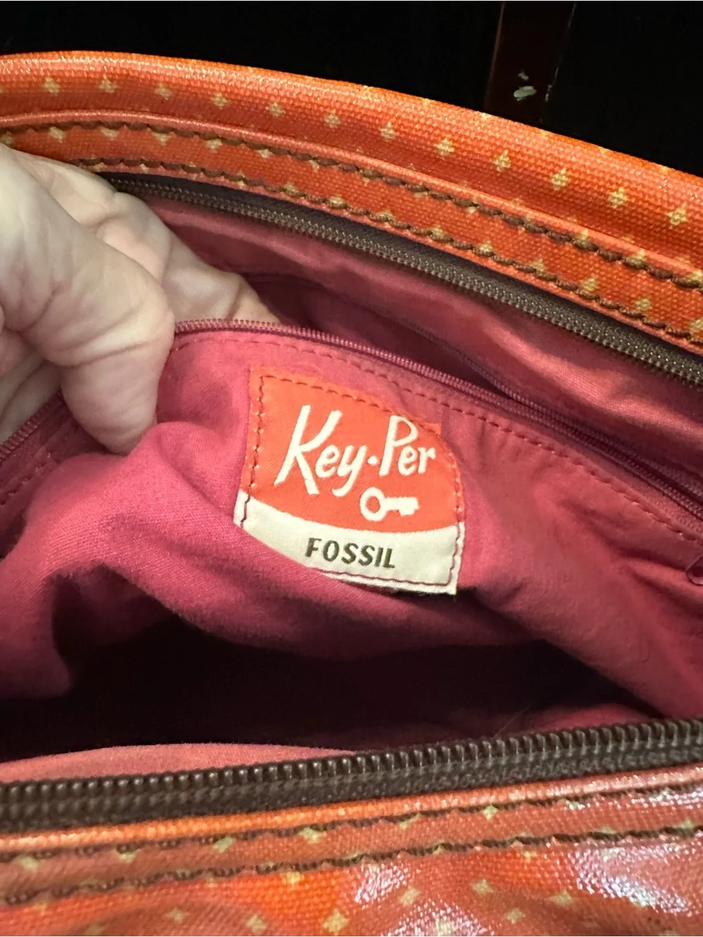 FOSSIL #075 Orange Tote Bag with Brown Handles